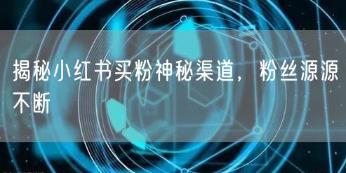 揭秘小红书买粉神秘渠道，粉丝源源不断